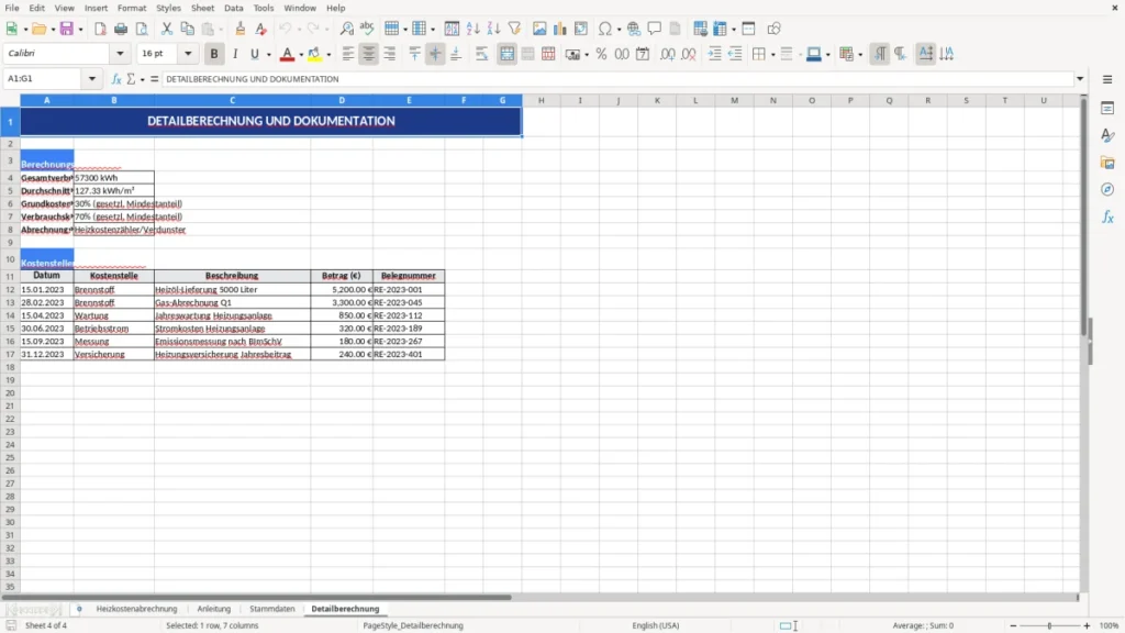 Detailberechnung – Heizkostenabrechnung Vorlage Excel – rechtssicher & smart