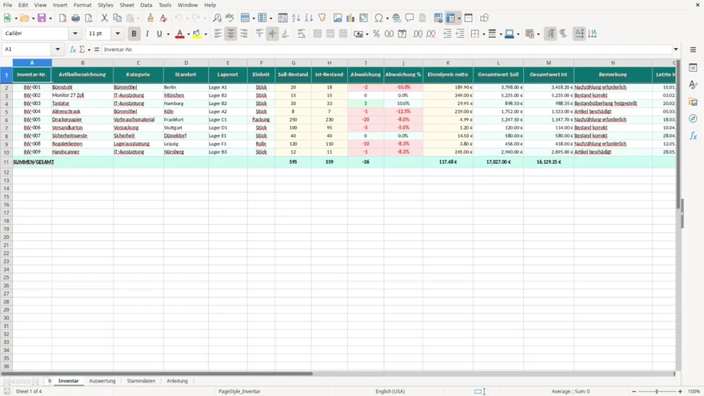 Inventar – Inventurliste Excel – Kostenlose Vorlage (2026)