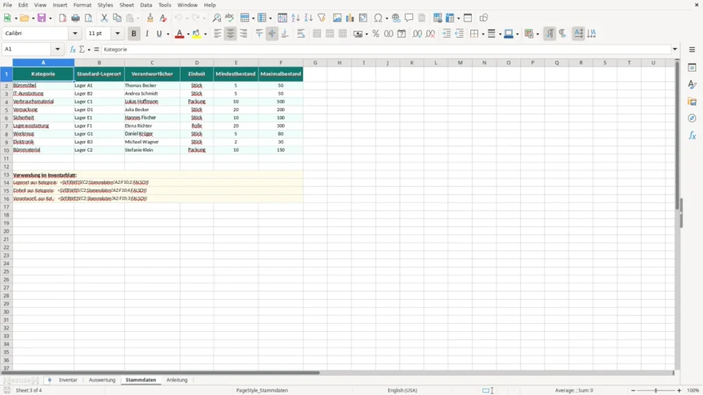 Stammdaten – Inventurliste Excel – Kostenlose Vorlage (2026)