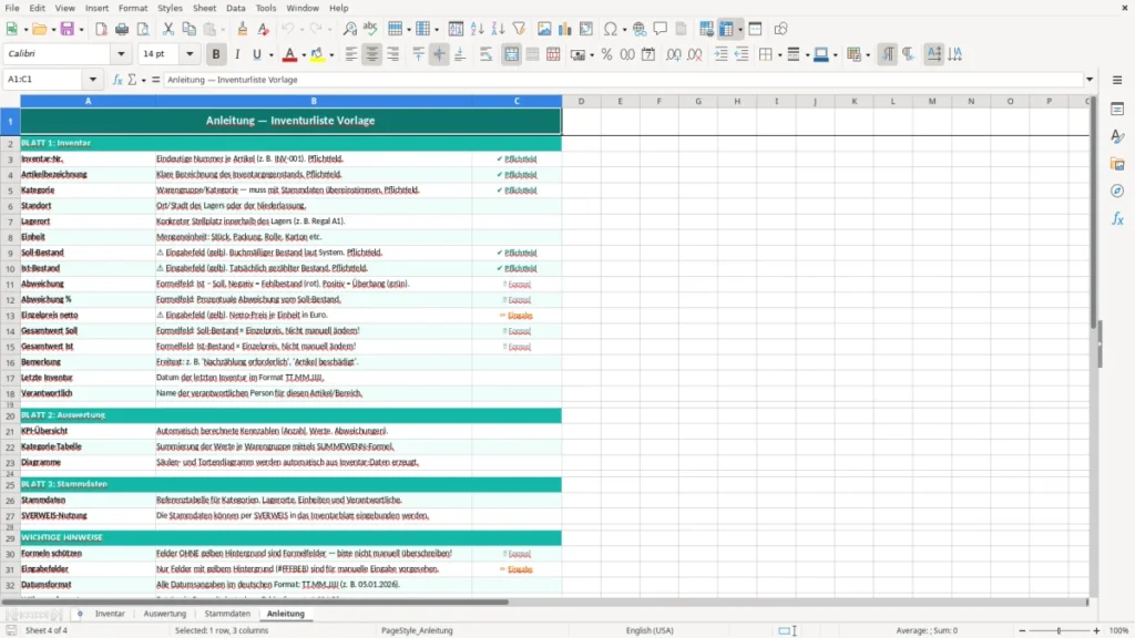Anleitung – Inventurliste Excel – Kostenlose Vorlage (2026)
