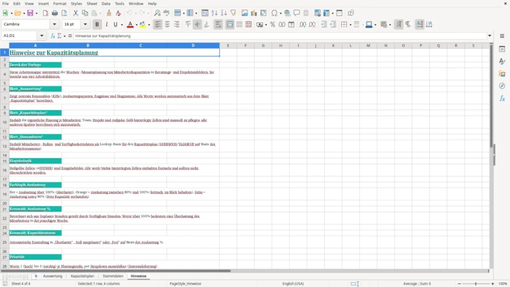 Hinweise – Kapazitätsplanung Excel Vorlage (2026)