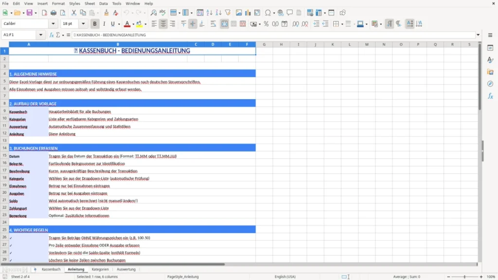 Anleitung – Kassenbuch Excel Vorlage – GoBD-orientiert & smart