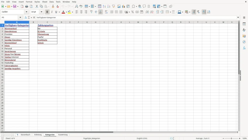 Kategorien – Kassenbuch Excel Vorlage – GoBD-orientiert & smart