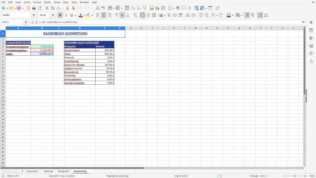 Auswertung – Kassenbuch Excel Vorlage – GoBD-orientiert & smart