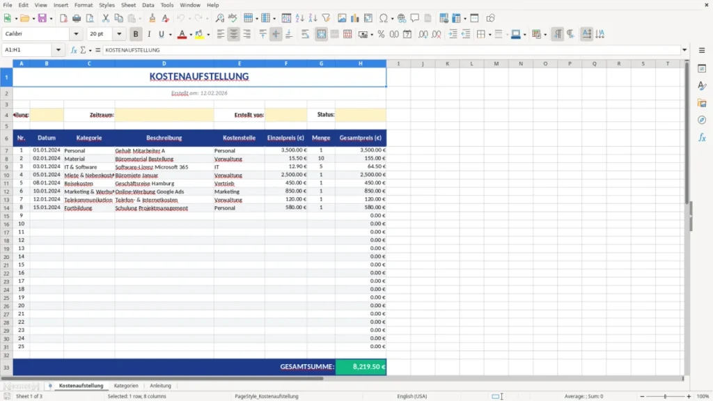 Kostenaufstellung – Kostenaufstellung Excel-Vorlage kostenlos | Profi-Template