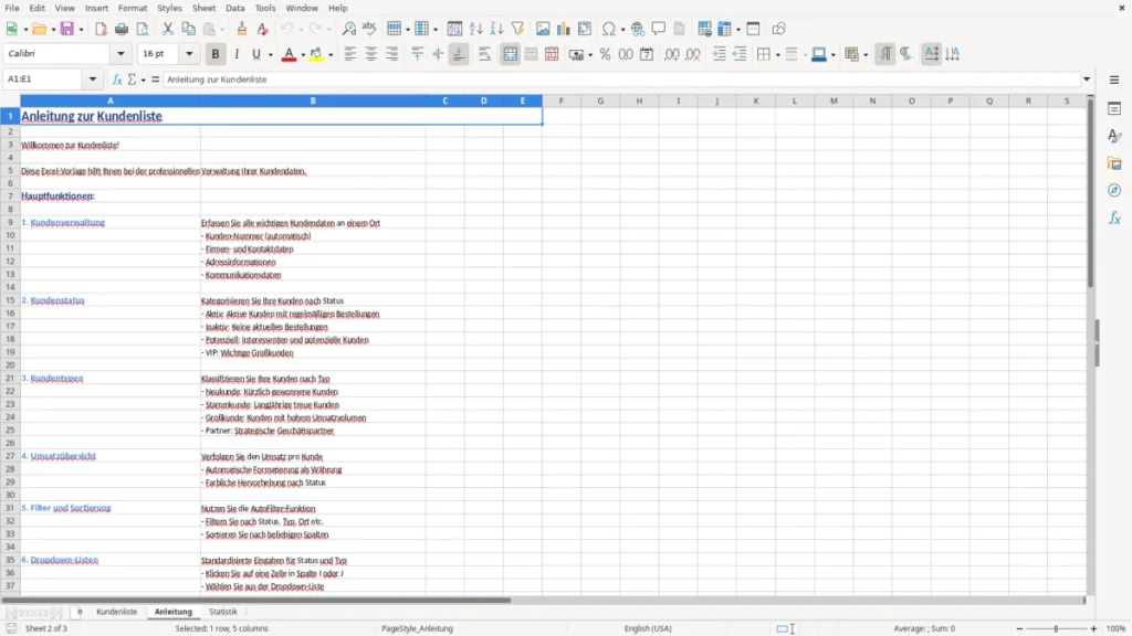 Anleitung – Kundenliste Excel Vorlage – übersichtlich & praxisnah