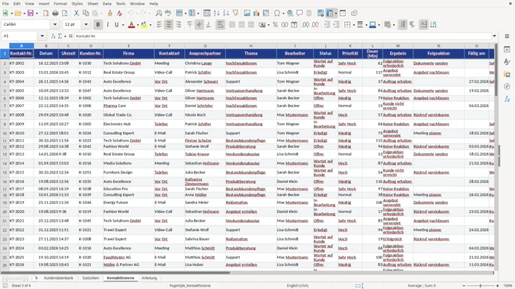 Kontakthistorie – Kundenverwaltung in Excel: Profi-Vorlage mit CRM-Funktionen