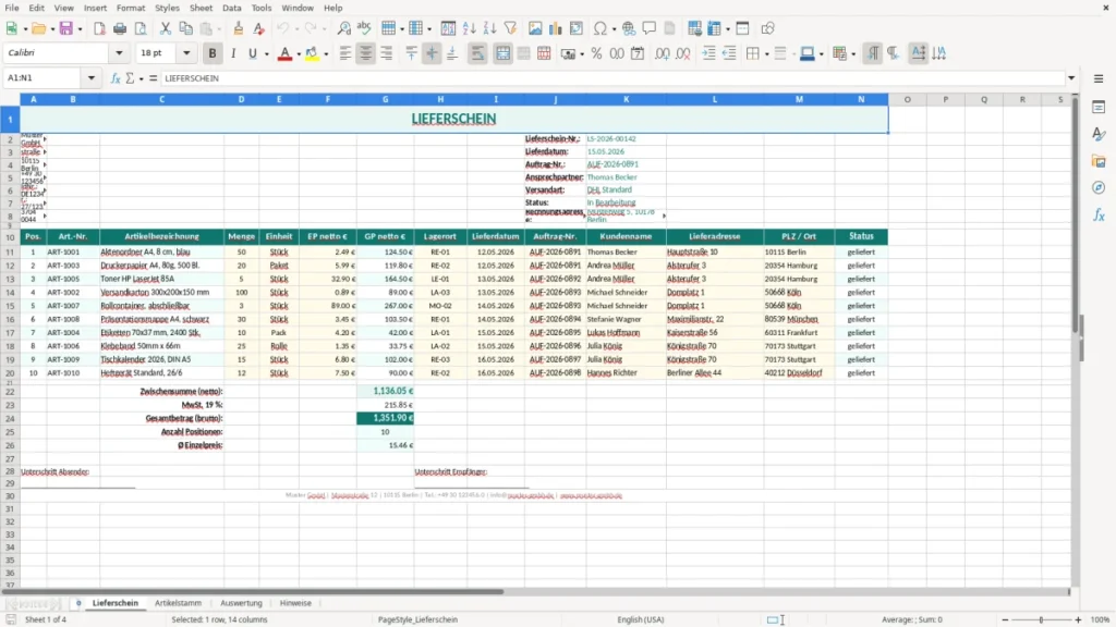 Lieferschein – Lieferschein Excel – Kostenlose Vorlage (2026)