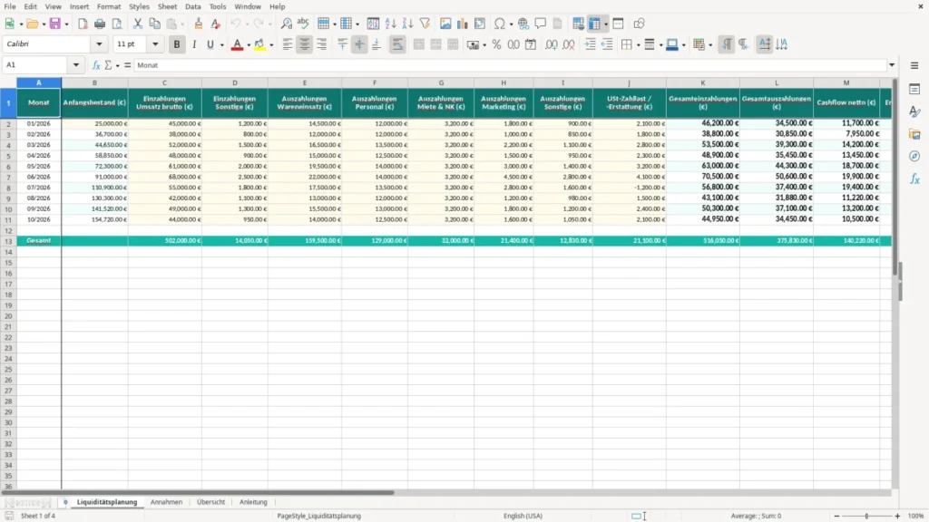 Liquiditätsplanung – Liquiditätsplanung Excel – Vorlage (2026)
