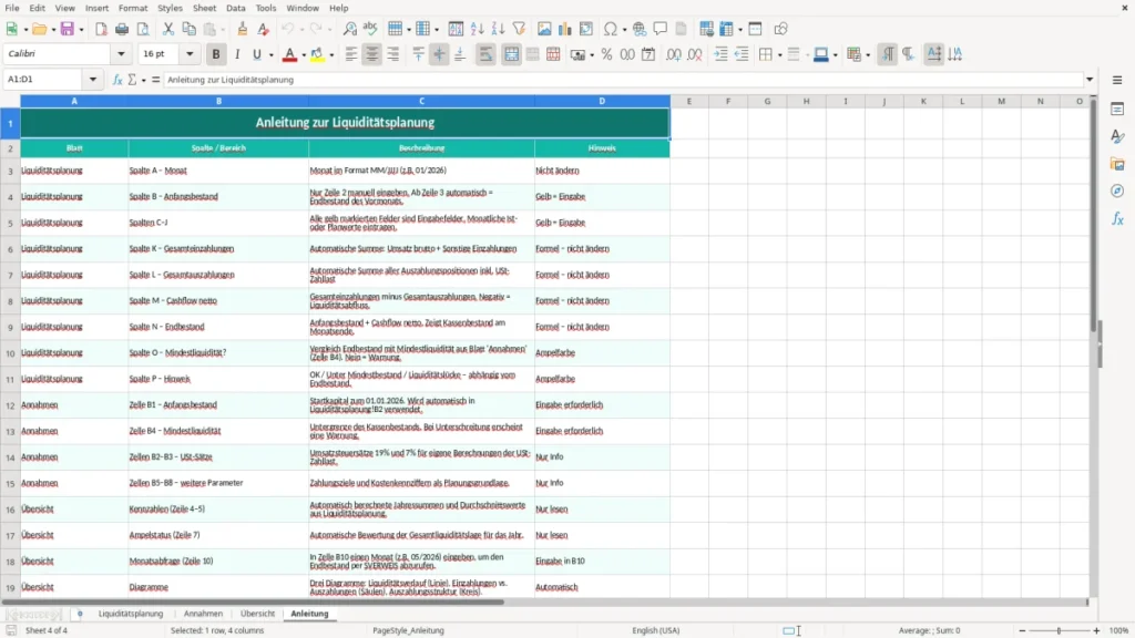 Anleitung – Liquiditätsplanung Excel – Vorlage (2026)