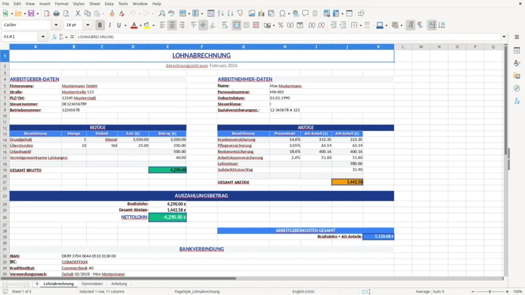 Lohnabrechnung – Lohnabrechnung erstellen kostenlos – Excel Vorlage