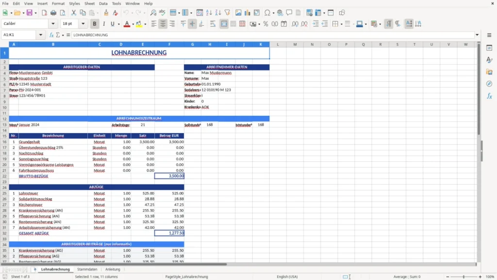 Lohnabrechnung – Lohnabrechnung Muster – DATEV Excel Vorlage