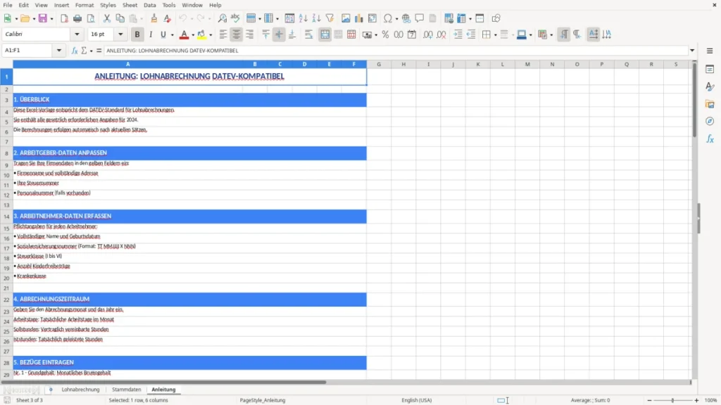 Anleitung – Lohnabrechnung Muster – DATEV Excel Vorlage