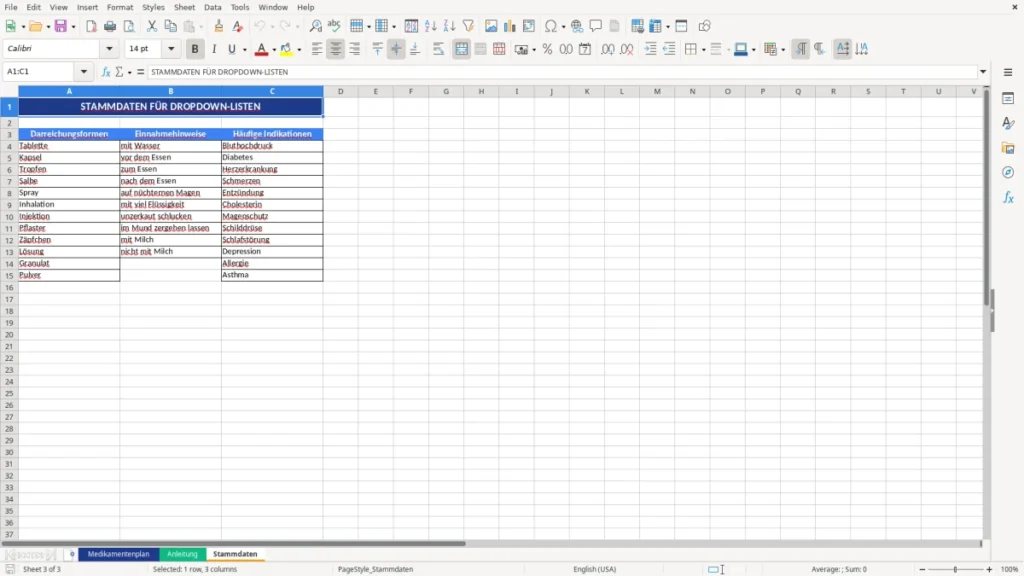 Stammdaten – Medikamentenplan Excel Vorlage – sicher & übersichtlich