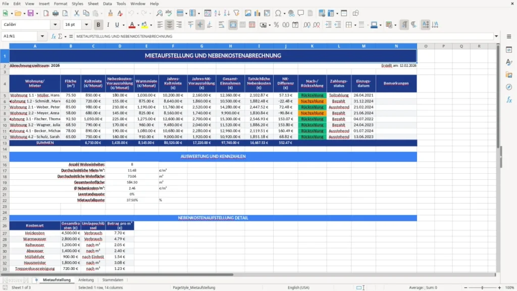 Mietaufstellung – Mietaufstellung Vorlage Excel – übersichtlich & sicher