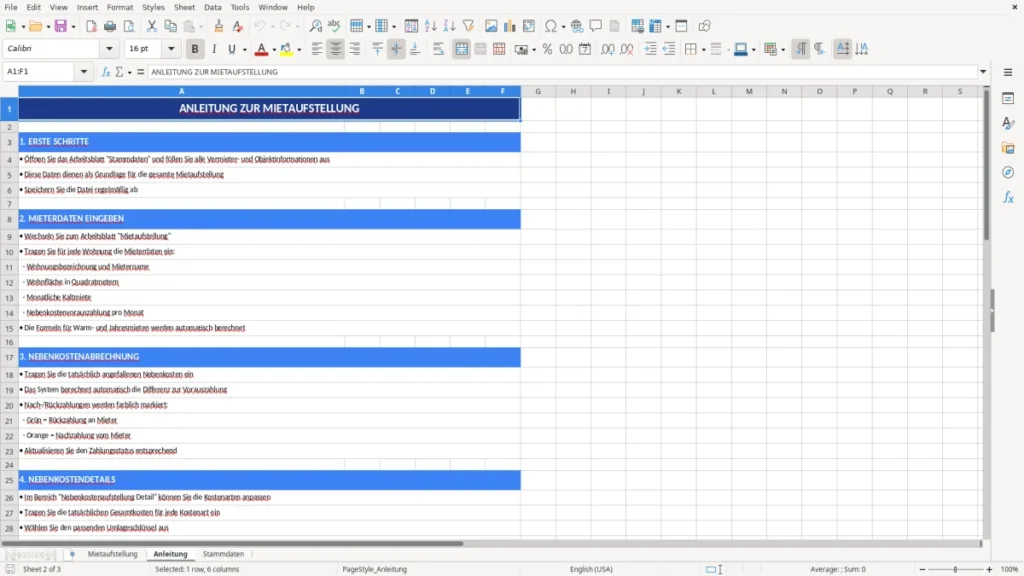 Anleitung – Mietaufstellung Vorlage Excel – übersichtlich & sicher