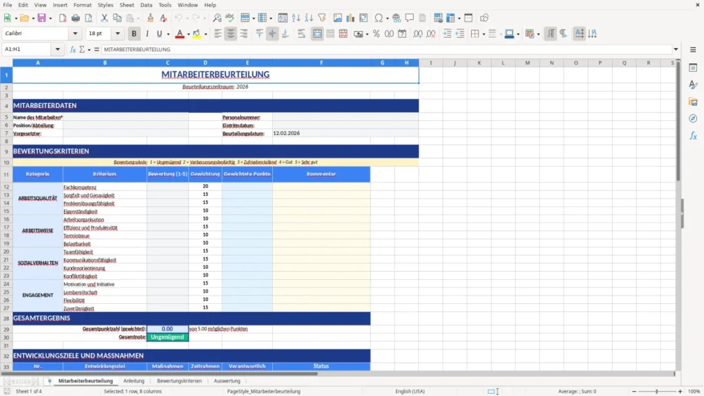 Mitarbeiterbeurteilung – Mitarbeiterbeurteilung Excel Vorlage – kostenlos
