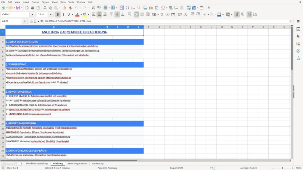 Anleitung – Mitarbeiterbeurteilung Excel Vorlage – kostenlos