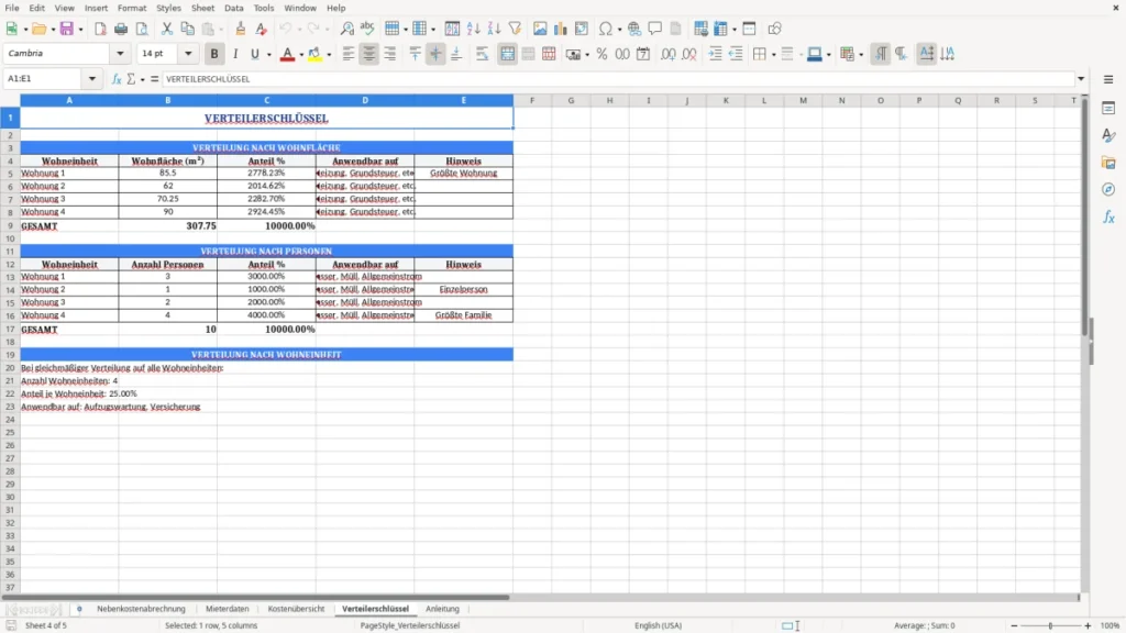 Verteilerschlüssel – Nebenkostenabrechnung Vorlage Excel – rechtssicher & smart