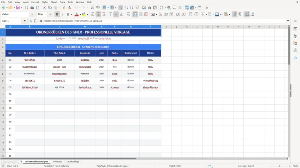 Ordnerrücken Designer – Ordnerrücken Vorlage Excel – schnell drucken