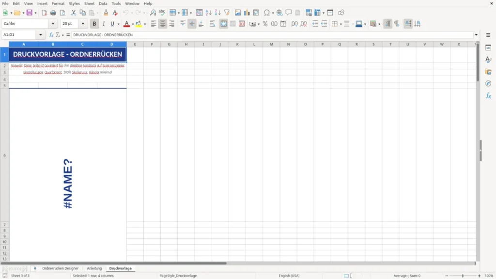 Druckvorlage – Ordnerrücken Vorlage Excel – schnell drucken