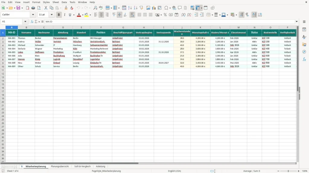 Mitarbeiterplanung – Personalplanung Excel – Vorlage (2026)