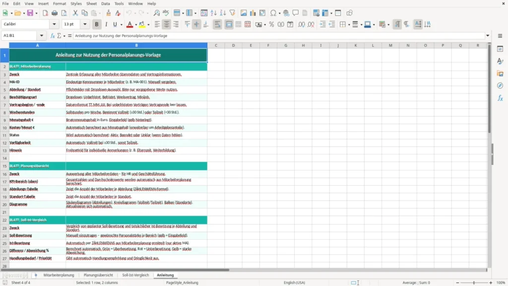 Anleitung – Personalplanung Excel – Vorlage (2026)