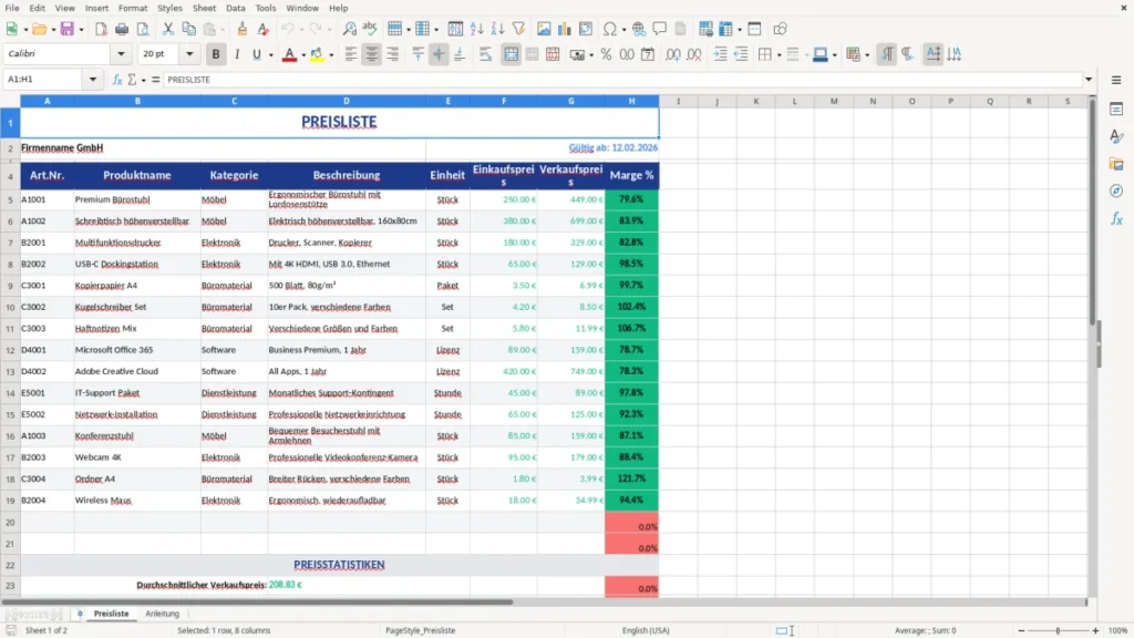 Preisliste – Preisliste Excel Vorlage: Preise smart verwalten