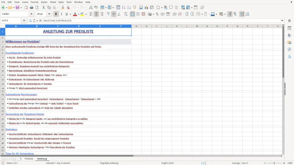 Anleitung – Preisliste Excel Vorlage: Preise smart verwalten