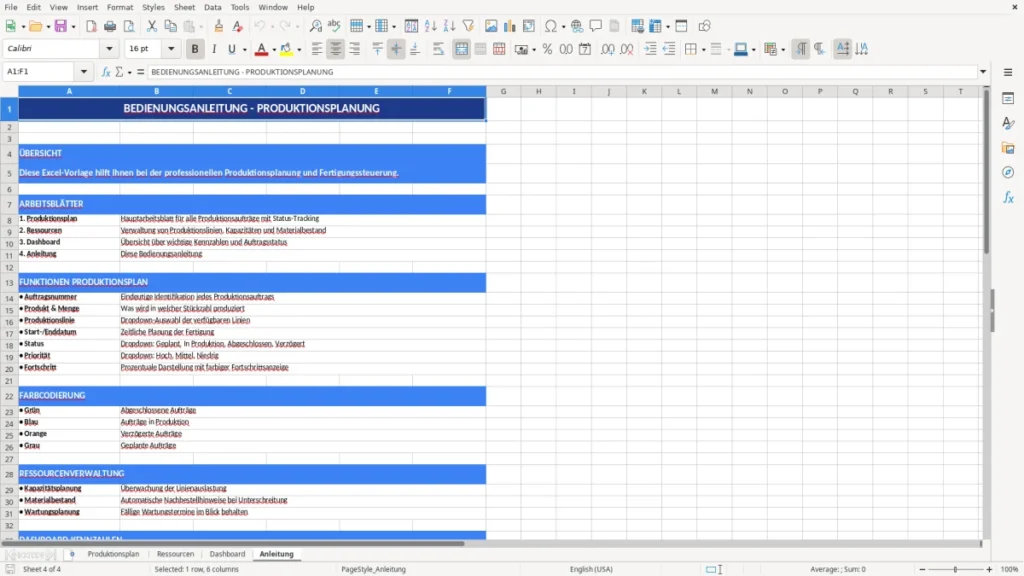 Anleitung – Kostenlose Excel-Vorlage Produktionsplanung inkl. Dashboard