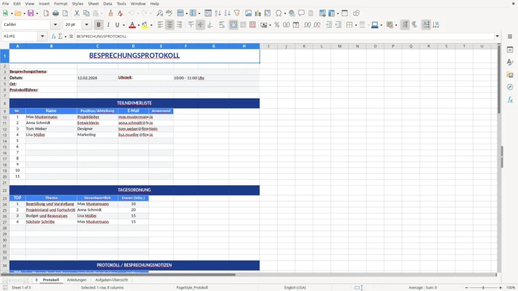 Protokoll – Protokoll Vorlage Excel – Meetings sauber dokumentieren