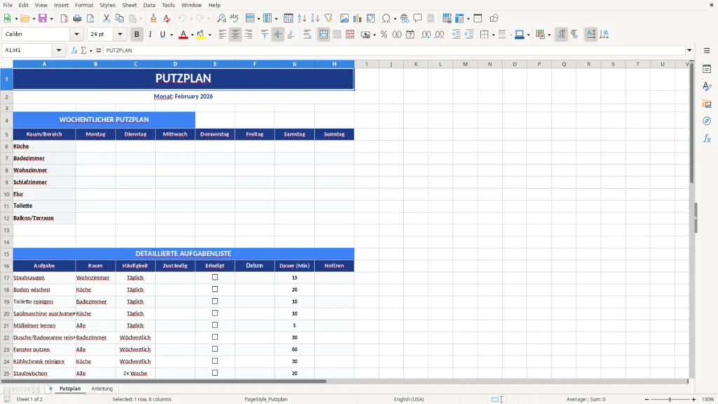 Putzplan – Putzplan Vorlage Excel – sauber organisiert im Team