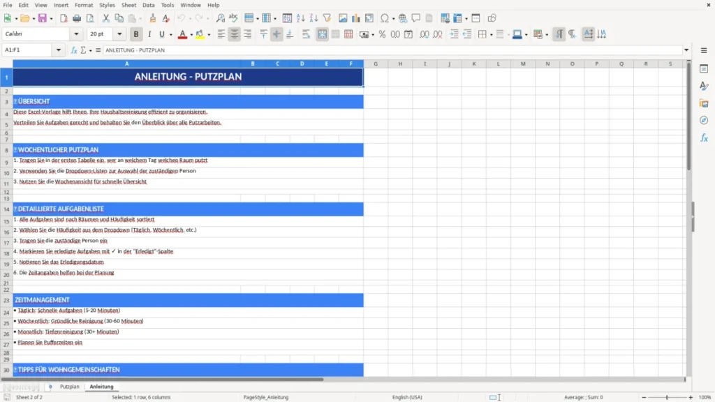Anleitung – Putzplan Vorlage Excel – sauber organisiert im Team