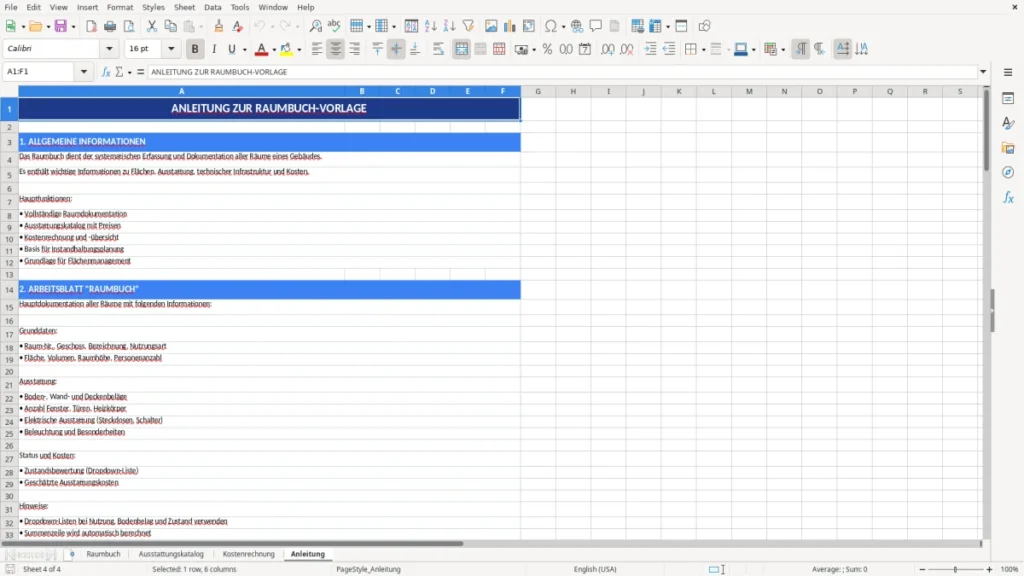 Anleitung – Raumbuch Vorlage Excel – Profi-Template mit Logik