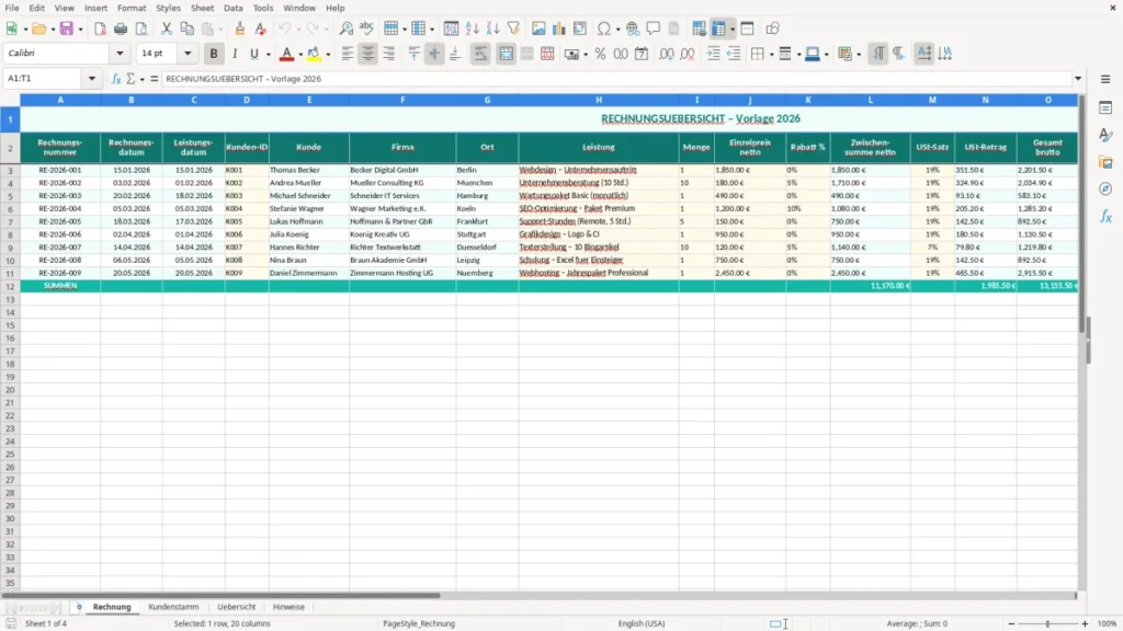 Rechnung – Rechnung Excel – Kostenlose Vorlage (2026)