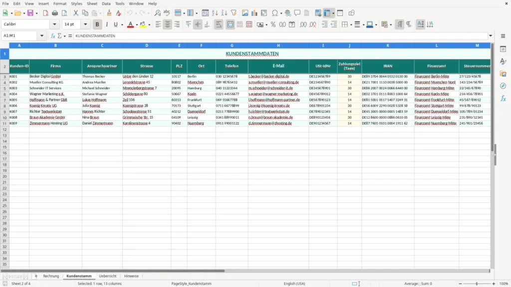 Kundenstamm – Rechnung Excel – Kostenlose Vorlage (2026)