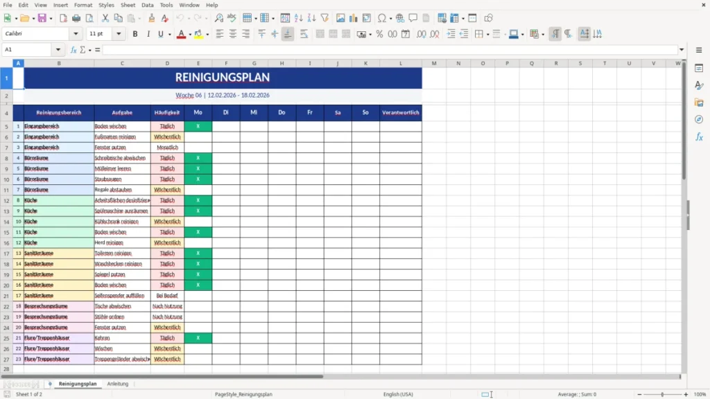 Reinigungsplan – Reinigungsplan Vorlage Excel – sauber dokumentiert