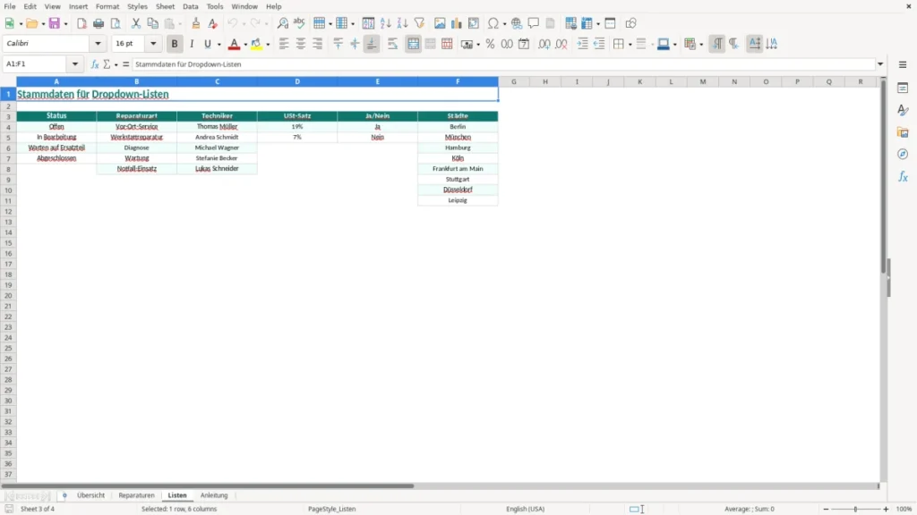 Listen – Reparaturprotokoll Excel Vorlage (2026)