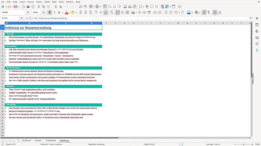 Anleitung – Rezeptverwaltung Excel – Vorlage (2026)