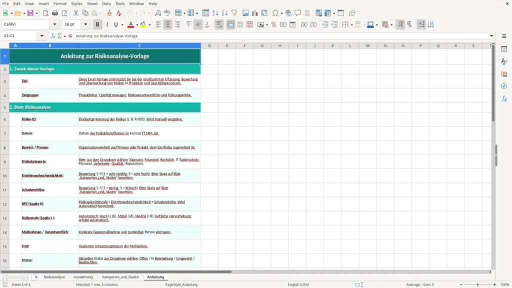 Anleitung – Risikoanalyse Excel – Vorlage (2026)