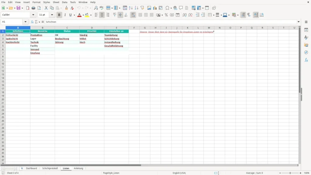Listen – Schichtübergabe Protokoll Excel Vorlage (2026)