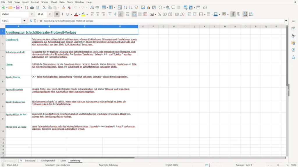Anleitung – Schichtübergabe Protokoll Excel Vorlage (2026)