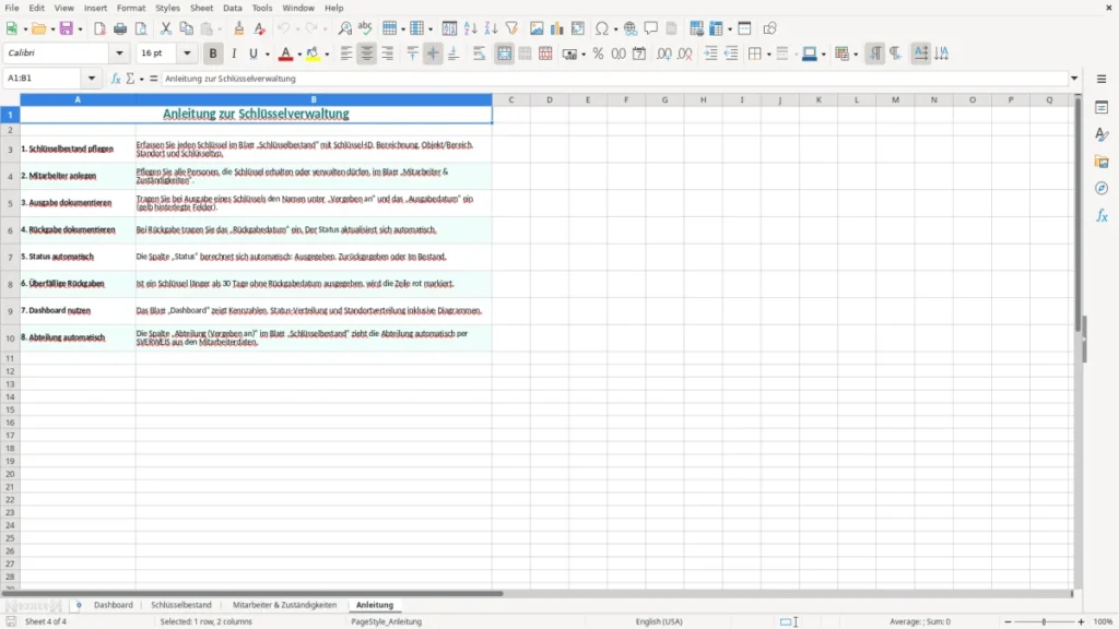 Anleitung – Schlüsselverwaltung Excel Vorlage (2026)