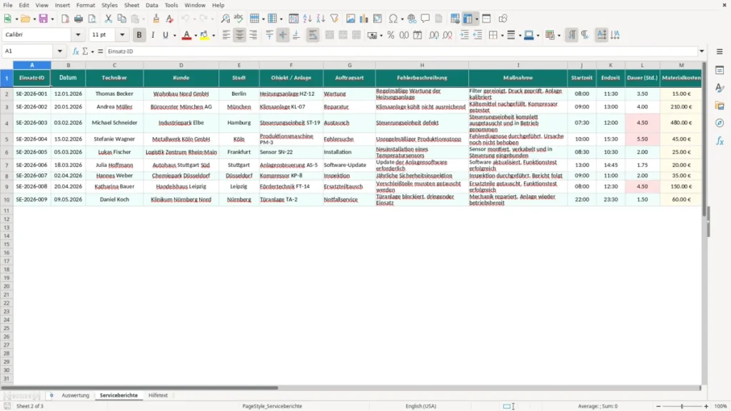Serviceberichte – Servicebericht Excel Vorlage (2026)