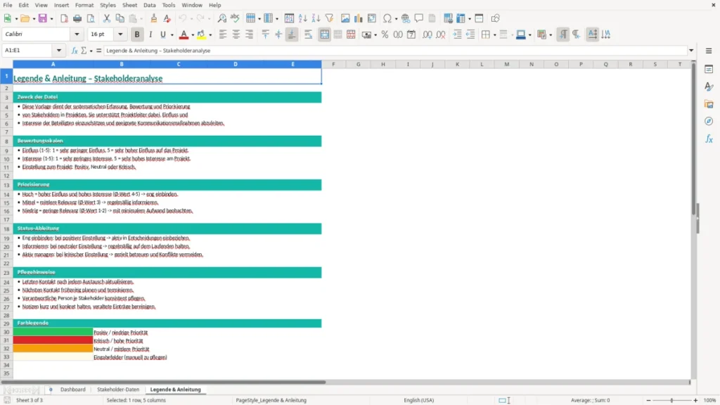 Legende & Anleitung – Stakeholderanalyse Excel Vorlage (2026)
