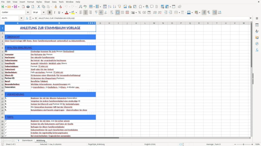 Anleitung – Stammbaum Vorlage Excel – Ahnen übersichtlich dokumentieren