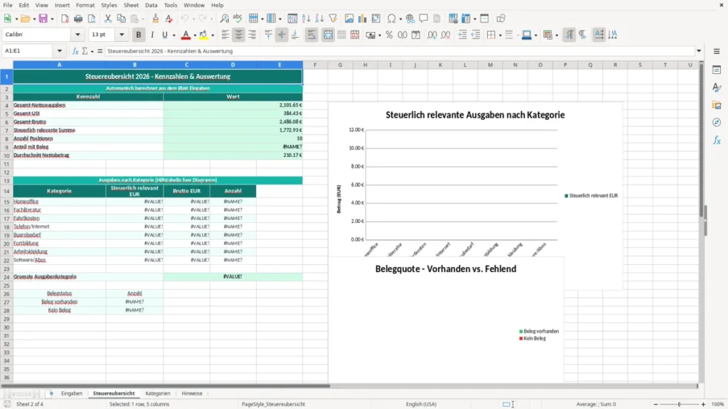Steuereubersicht – Steuererklärung Excel – Kostenlose Vorlage (2026)