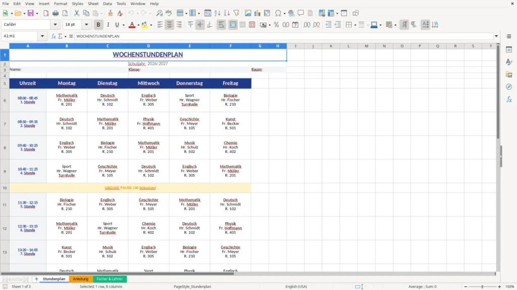 Stundenplan – Stundenplan Vorlage Excel – schnell, klar, anpassbar