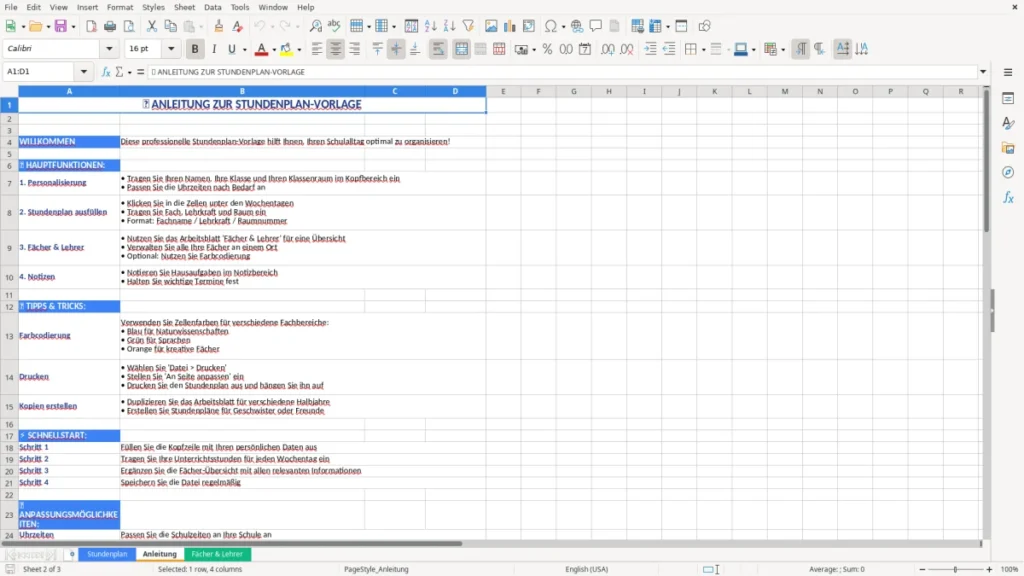 Anleitung – Stundenplan Vorlage Excel – schnell, klar, anpassbar