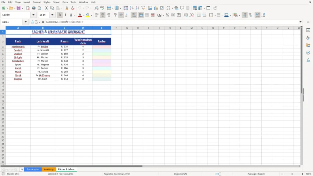 Fächer & Lehrer – Stundenplan Vorlage Excel – schnell, klar, anpassbar